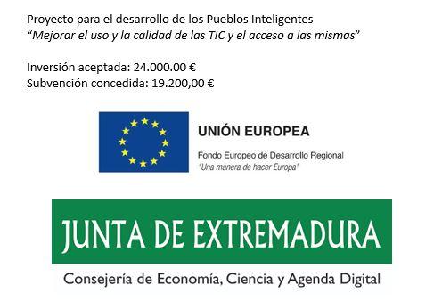 Imagen Subvención concedida al Ayuntamiento con fondos de la Unión Europea y Junta de Extremadura - Proyecto para el desarrollo de los Pueblos Inteligentes “Mejorar el uso y la Calidad de las TIC y el acceso a las mismas”.